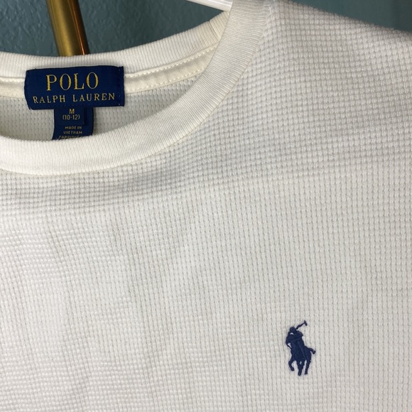 Ralph Lauren ribbed long sleeve crew neck shirt. Size M. White/ Blue logo - Picture 2 of 2